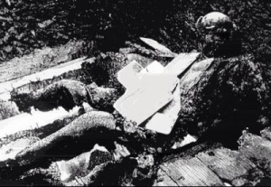 The body of Alexander Morrison covered in slates from the roof which fell on top of his remains after the fire. 
